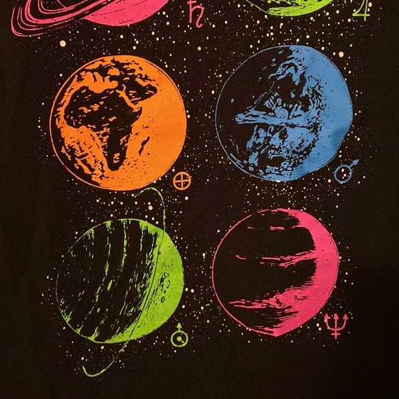 Neon Outer Space Planet Stars Glow Blacklight Graphic T Shirt - Picture 3 of 5